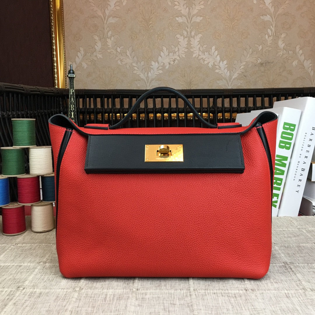 Hermes 24 24 29cm Noir Black Clémence Red
