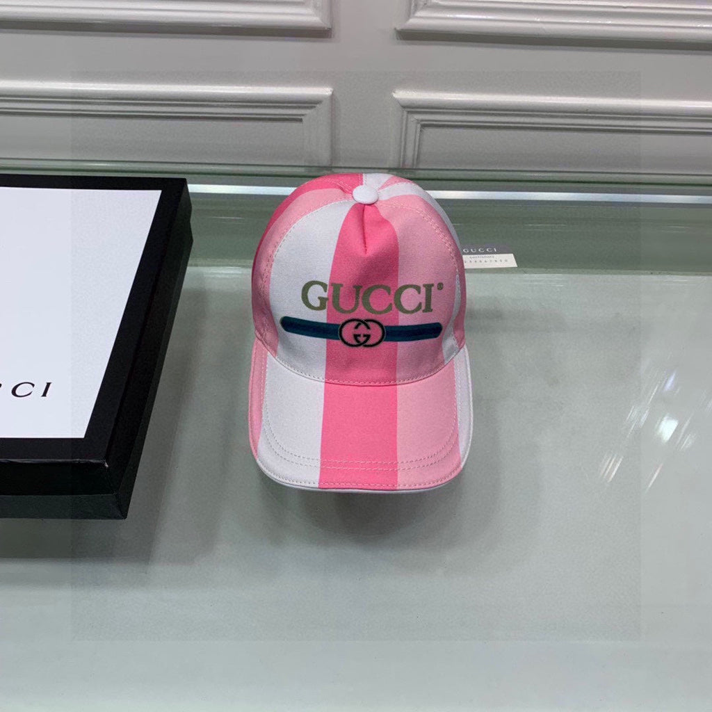 Gucci Canvas Baseball Cap with Web White And Pink