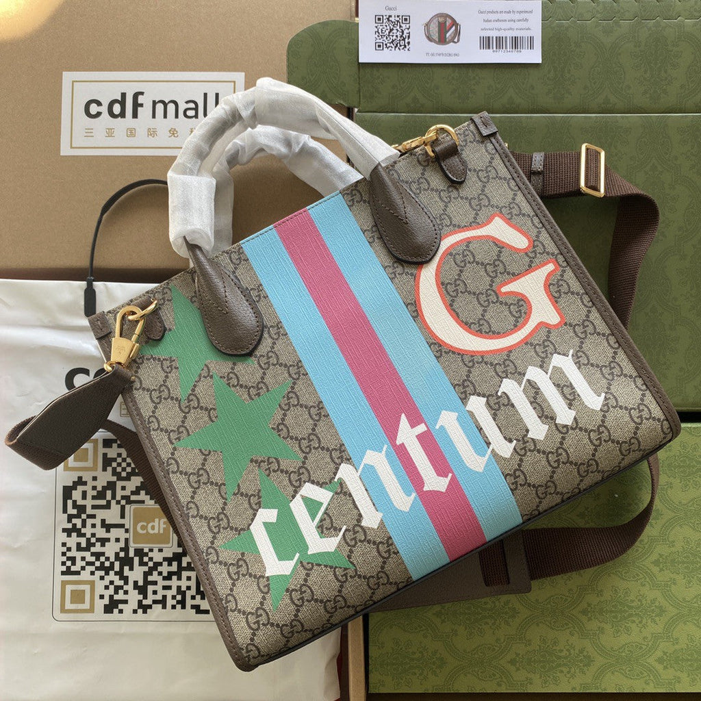Gucci Medium Tote With Geometric Print 38cm Beige And Ebony