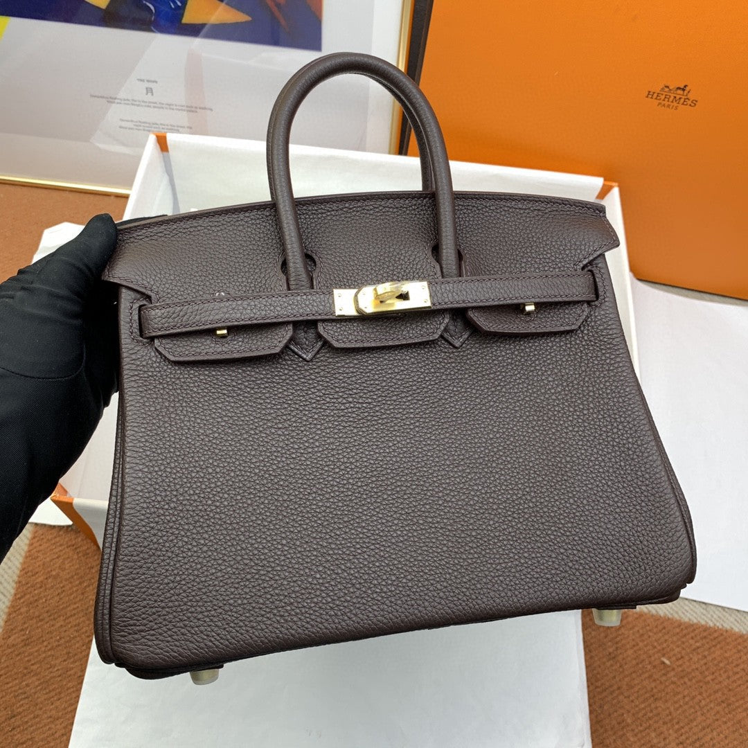 Hermes Birkin 25 Nata Swift Gold Hardware Dark Brown