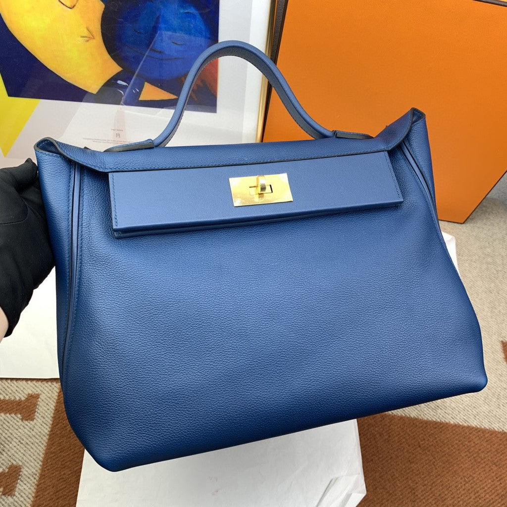 Hermes 24 24 35cm Noir Black Clémence Blue