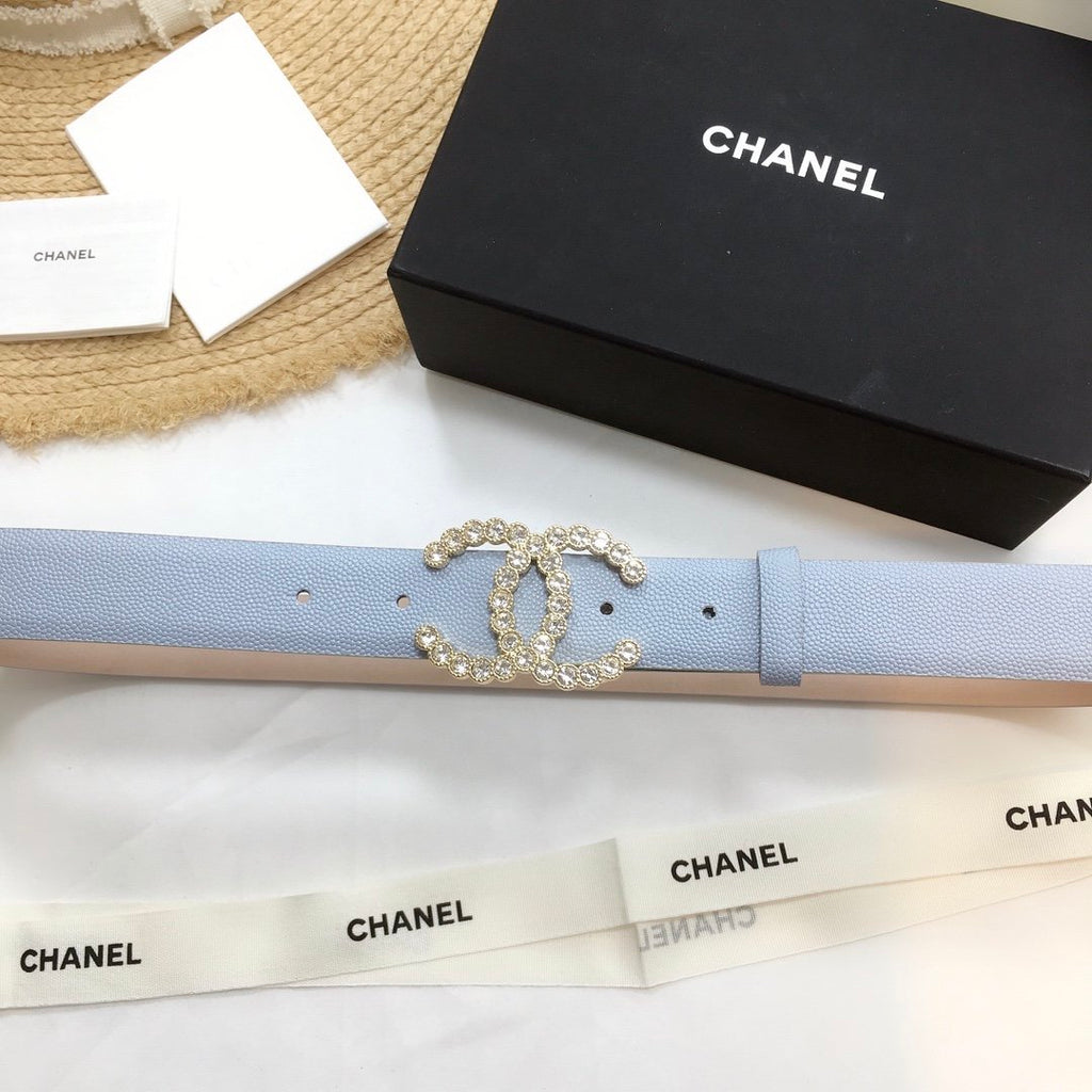 Chanel Belt With Beaded Buckle Light Blue