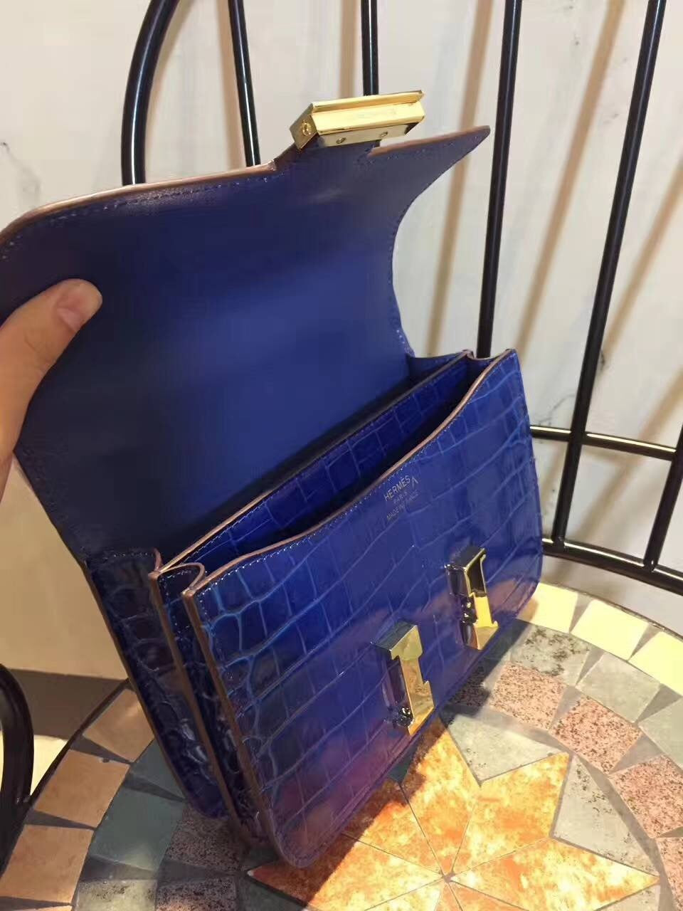 Hermes Constance Shoulder Bag 23cm Blue