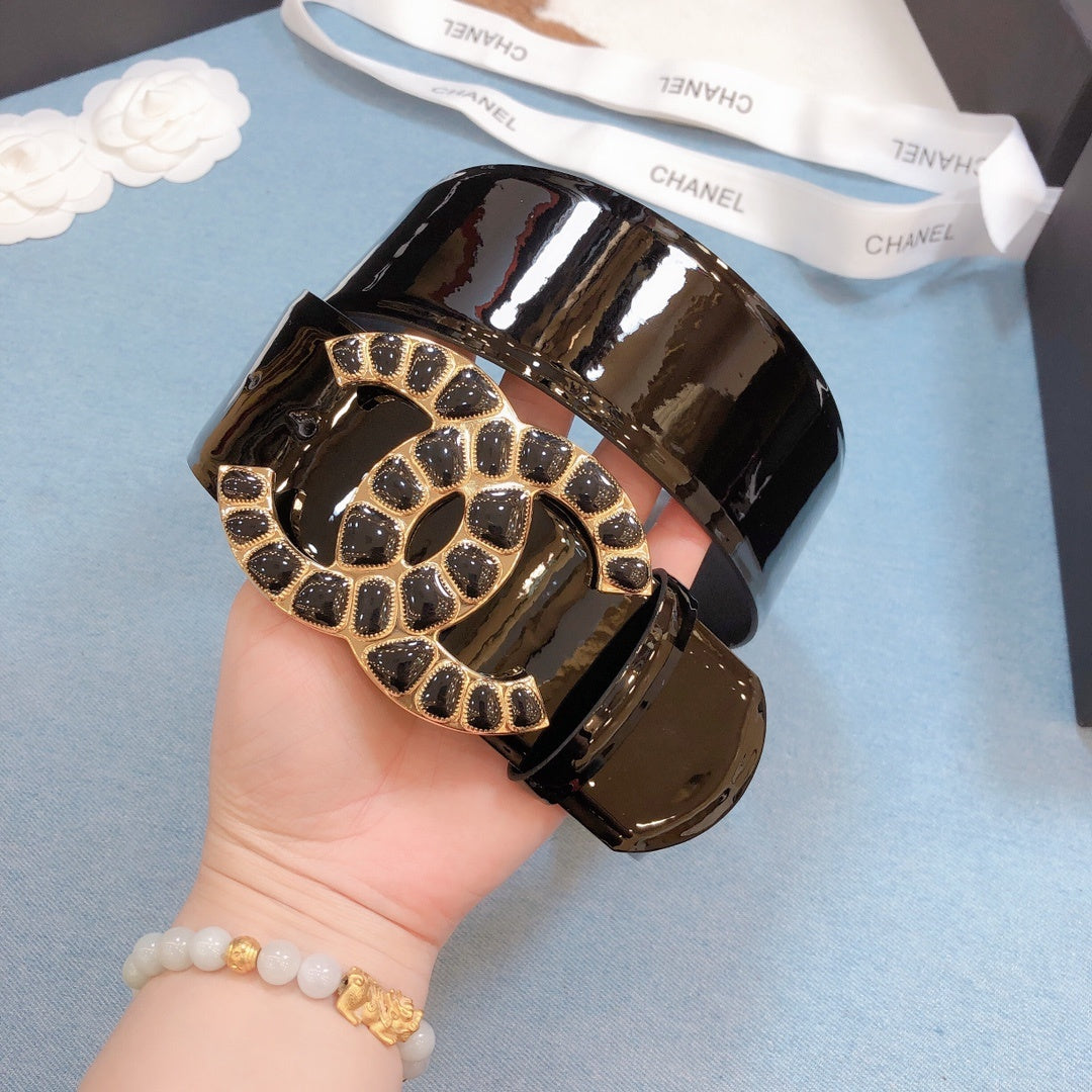 Chanel Belt With Beaded Buckle Shiny Black