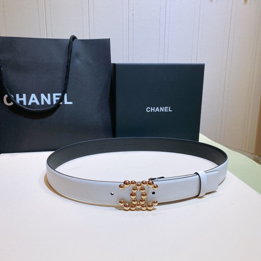 Chanel Belt With Bead Buckle White