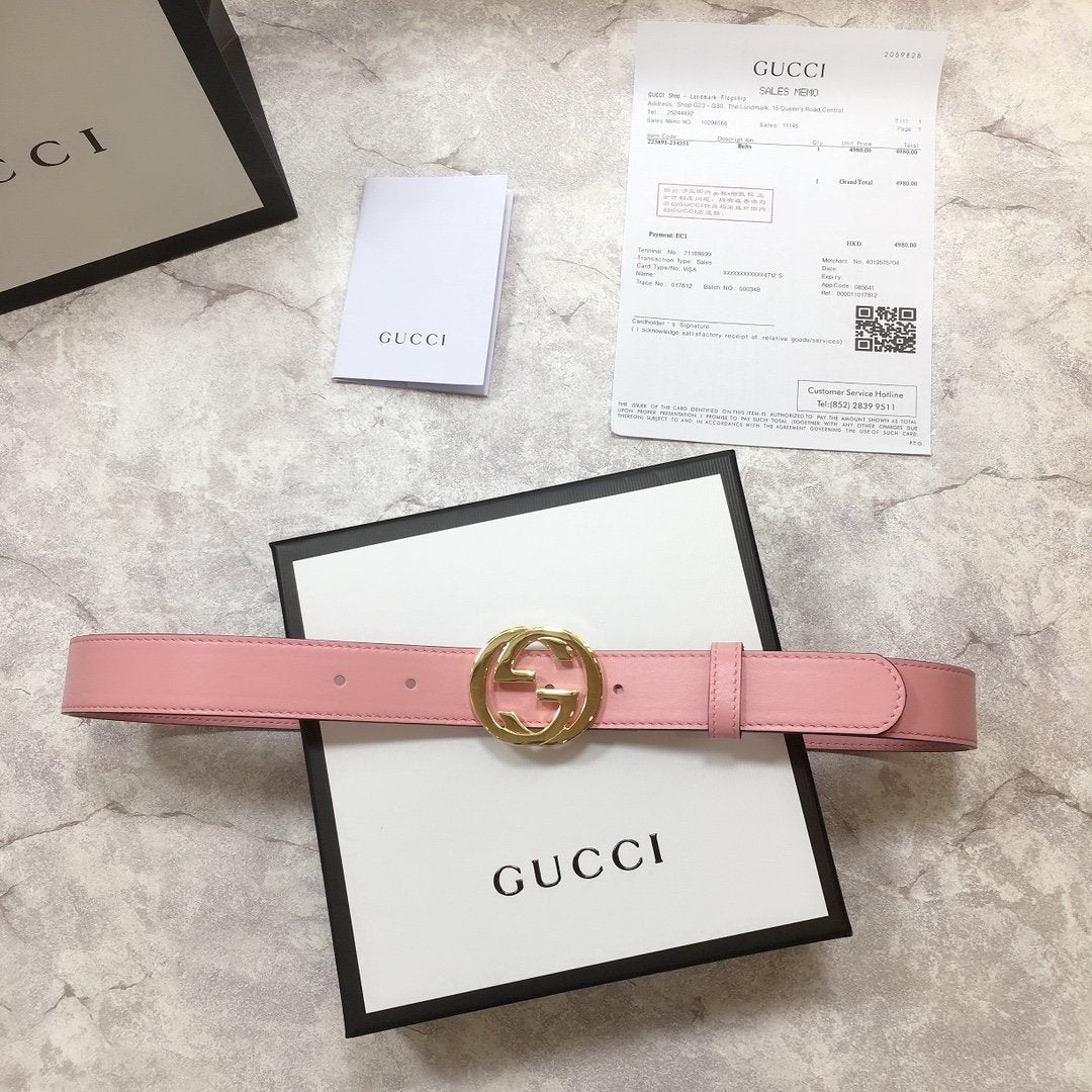 Gucci Belt With Double G Buckle Pink