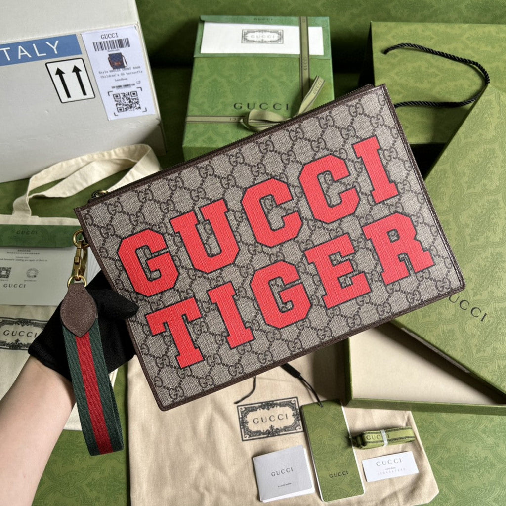 Gucci Tiger Clutch 28cm Brown