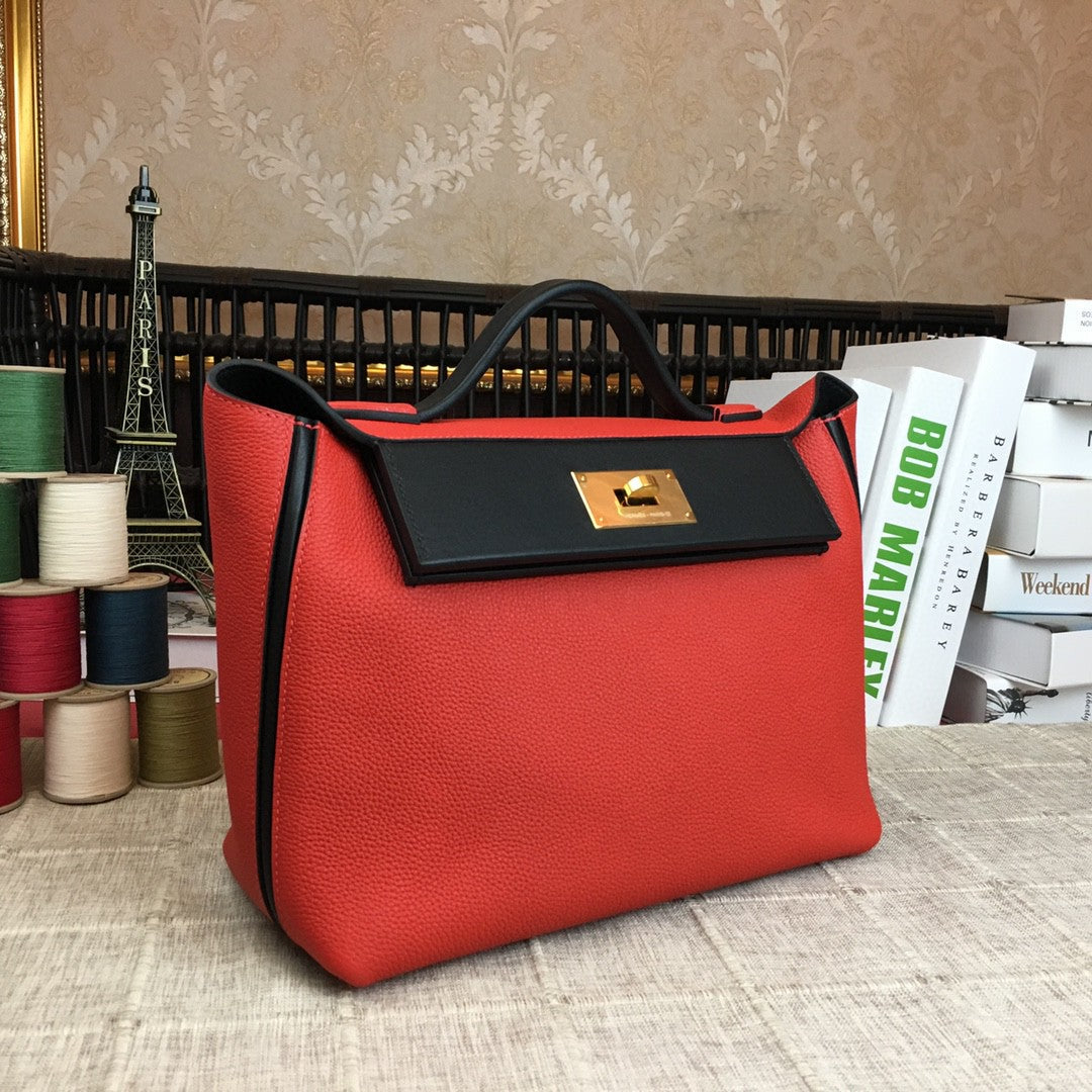 Hermes 24 24 29cm Noir Black Clémence Red