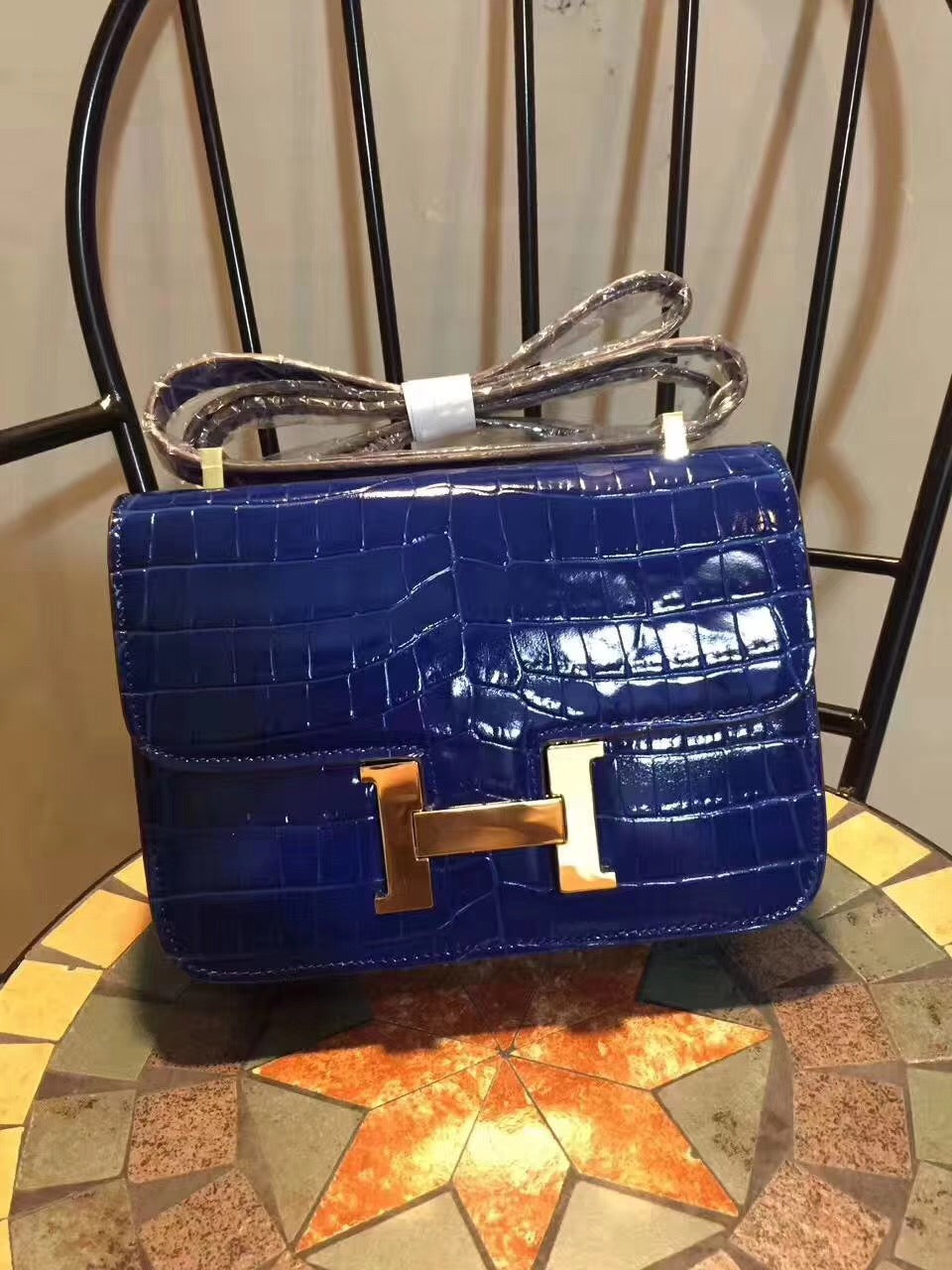 Hermes Constance Shoulder Bag 23cm Blue