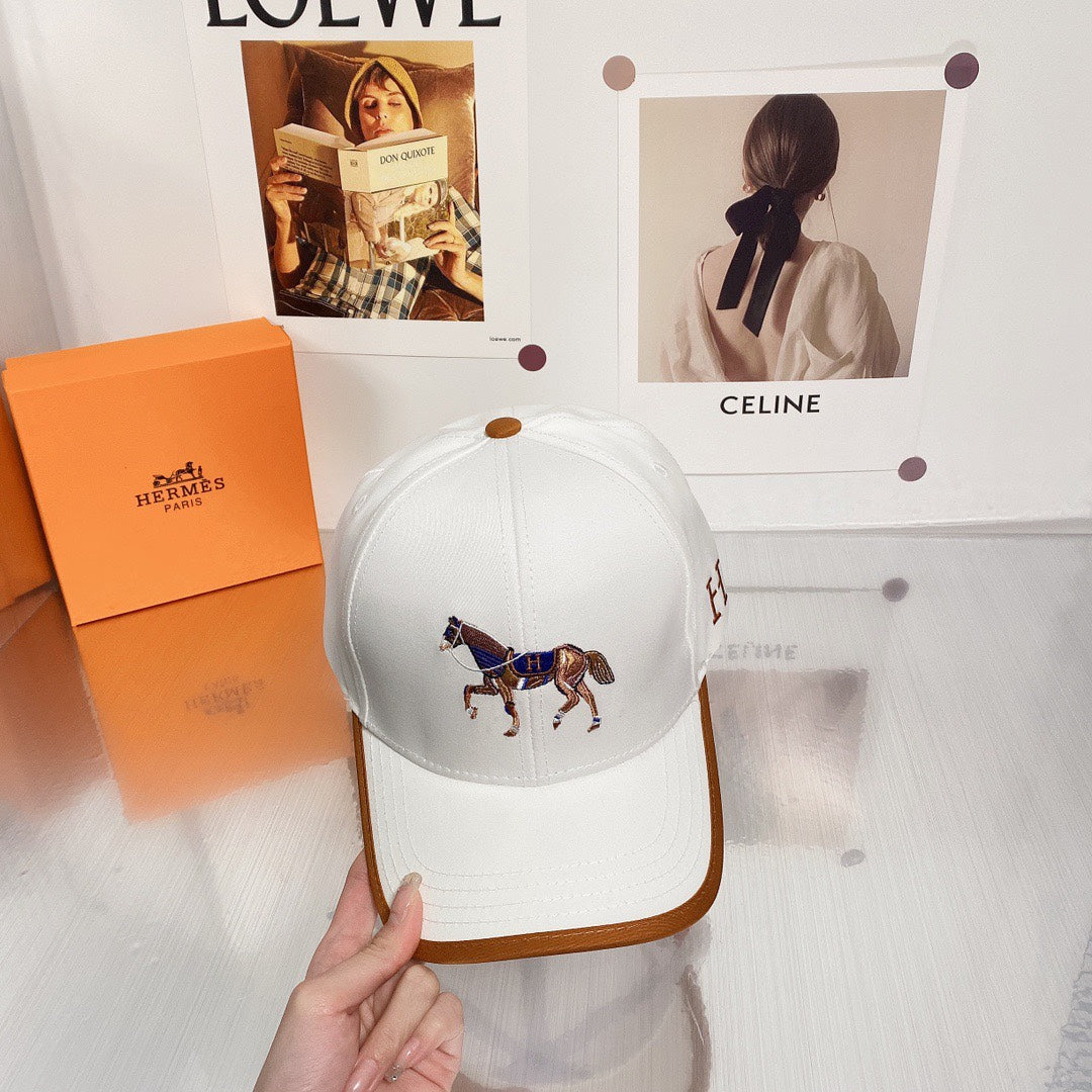 Hermes Horse Cap White