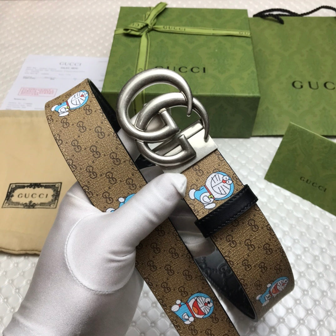 Gucci Belt With Double G Buckle Doreamon Brown