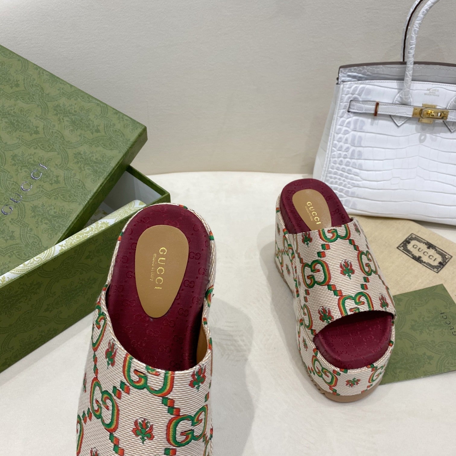 Gucci Platform Slide Sandal Beige