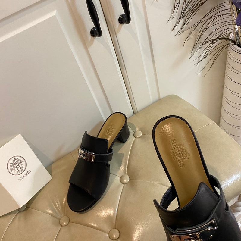 Hermes Blossom Mule Black