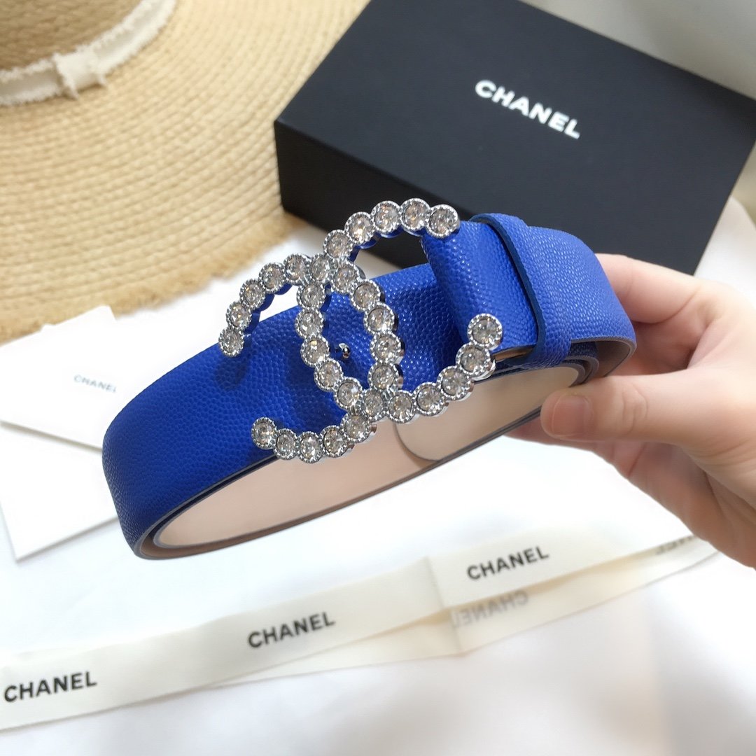 Chanel Belt With Beaded Buckle Blue