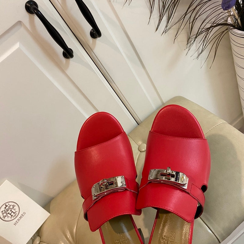 Hermes Blossom Mule Red