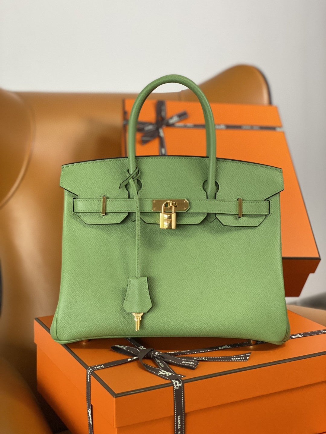 Hermes Birkin 30 Nata Swift Silver Hardware Green