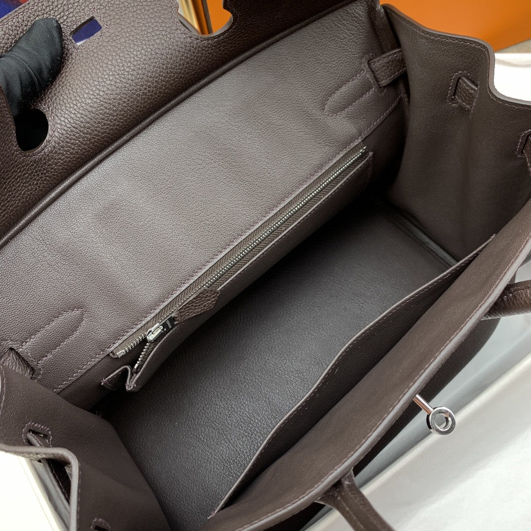 Hermes Birkin 30 Nata Swift Silver Hardware Dark Brown