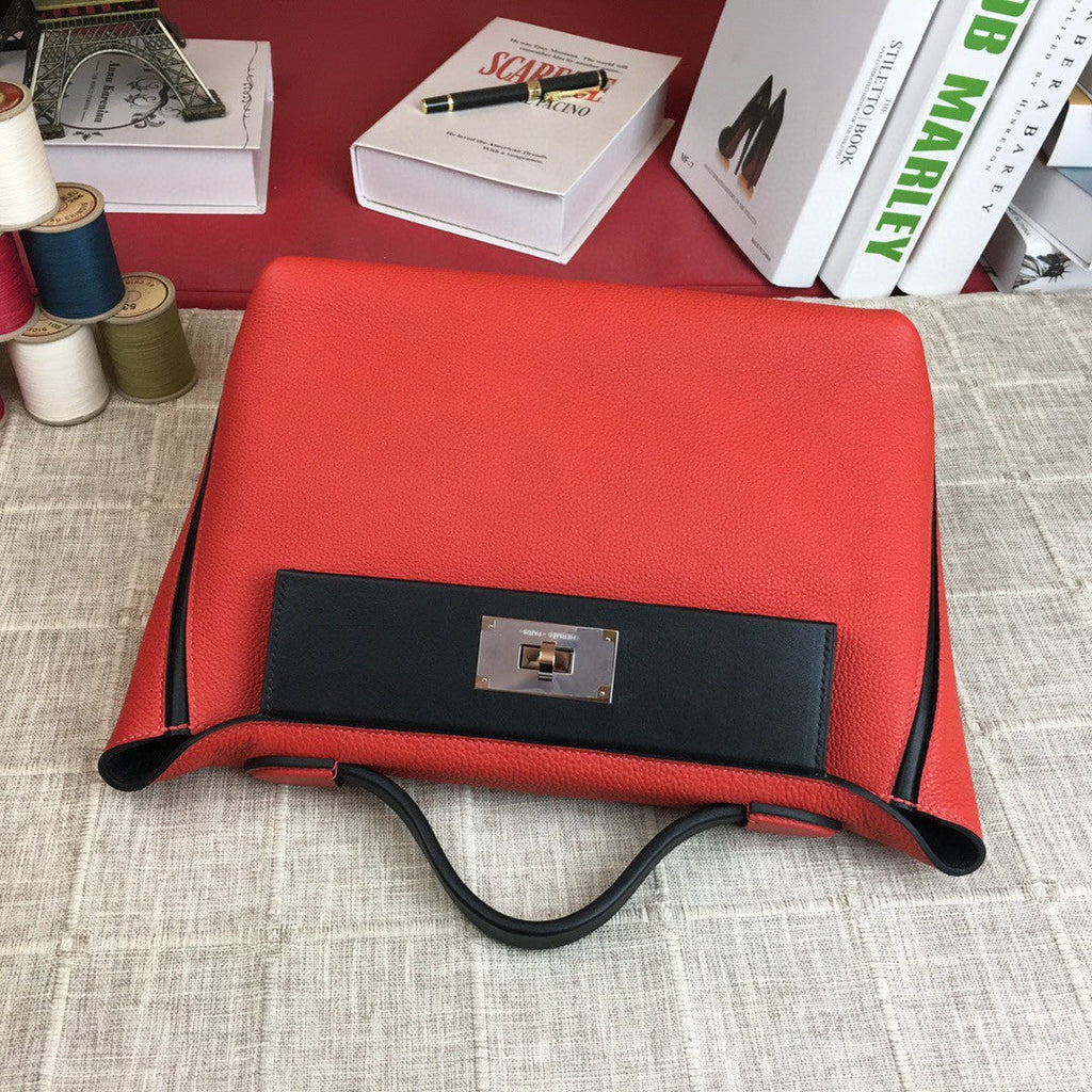 Hermes 24 24 29cm Noir Black Clémence Red