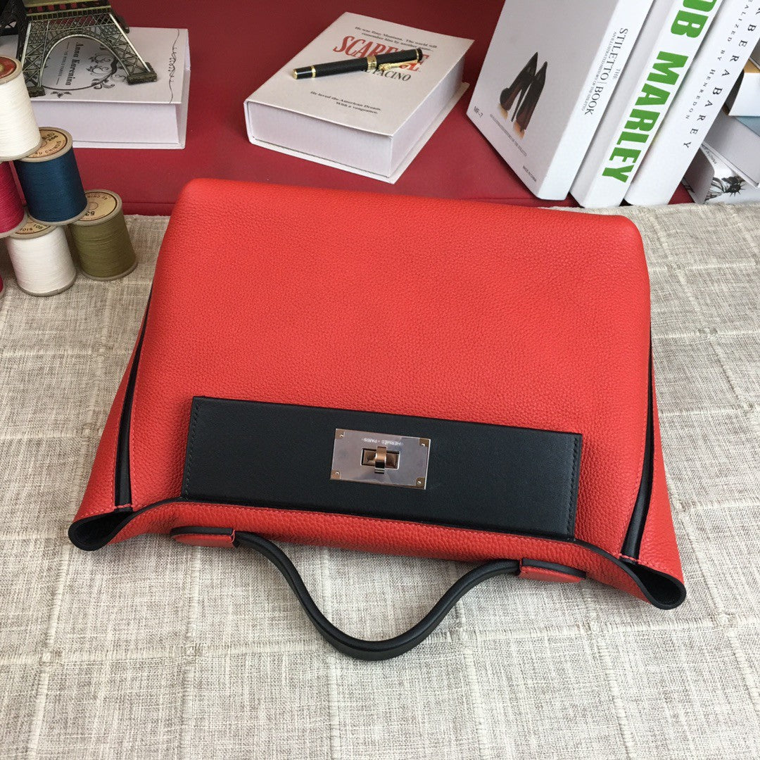 Hermes 24 24 29cm Noir Black Clémence Red