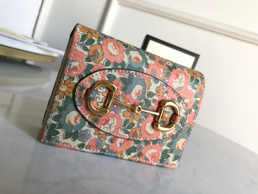 Gucci Horsebit 1955 Flora Card Case Wallet 11cm