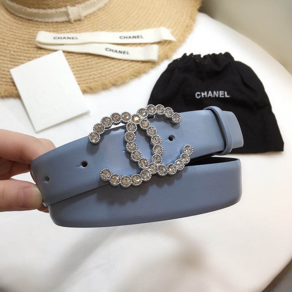 Chanel Belt With Beaded Buckle Light Blue