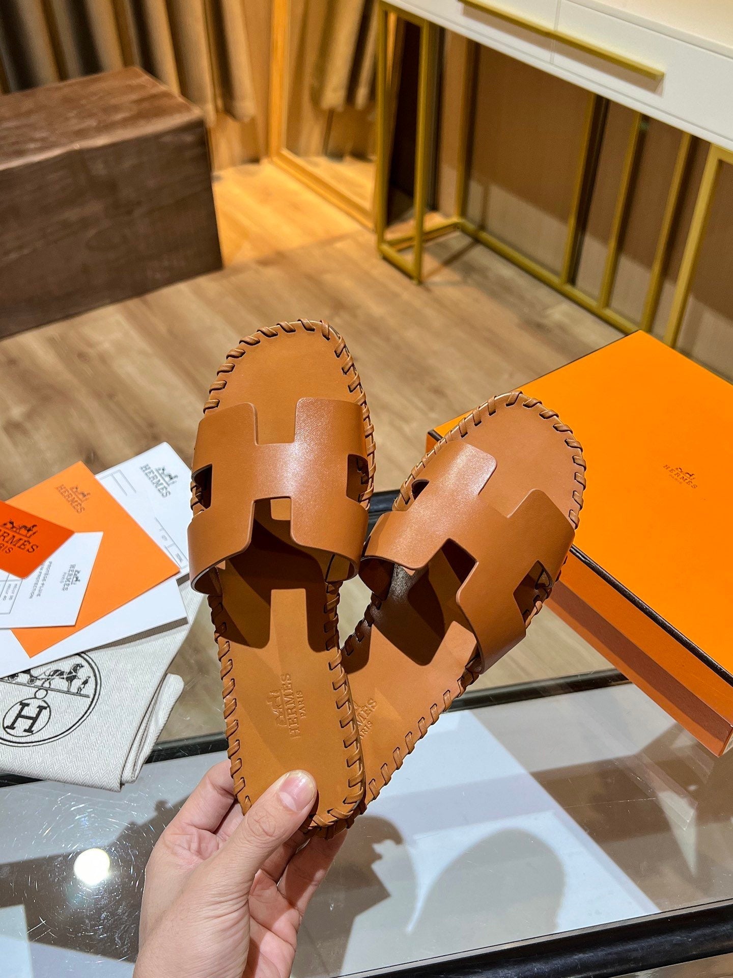 Hermes Oran Sandal Brown