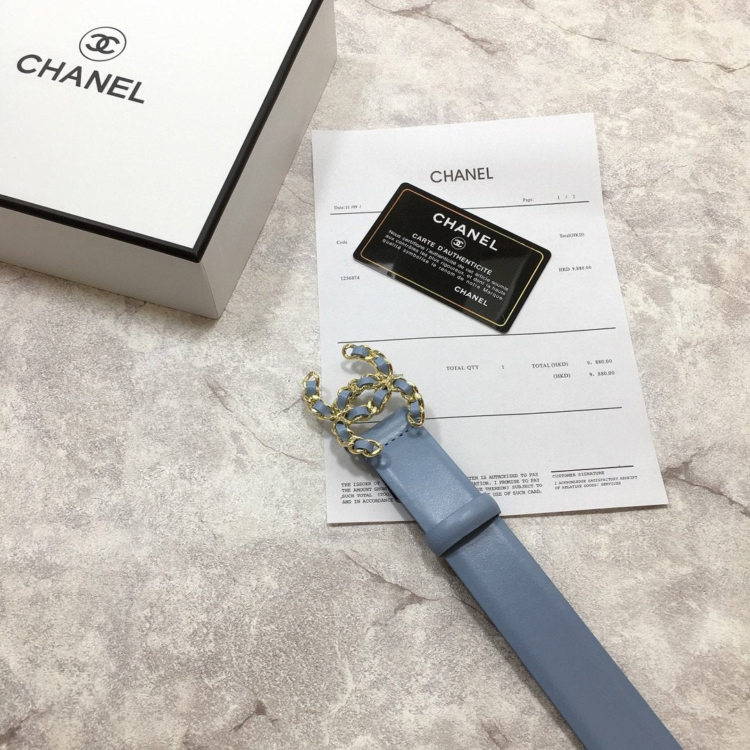 Chanel Belt With Double C Buckle Blue