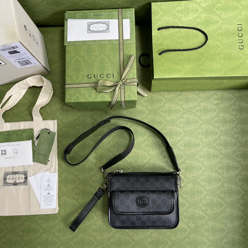 Gucci Messenger Bag With Interlocking G 21cm Black