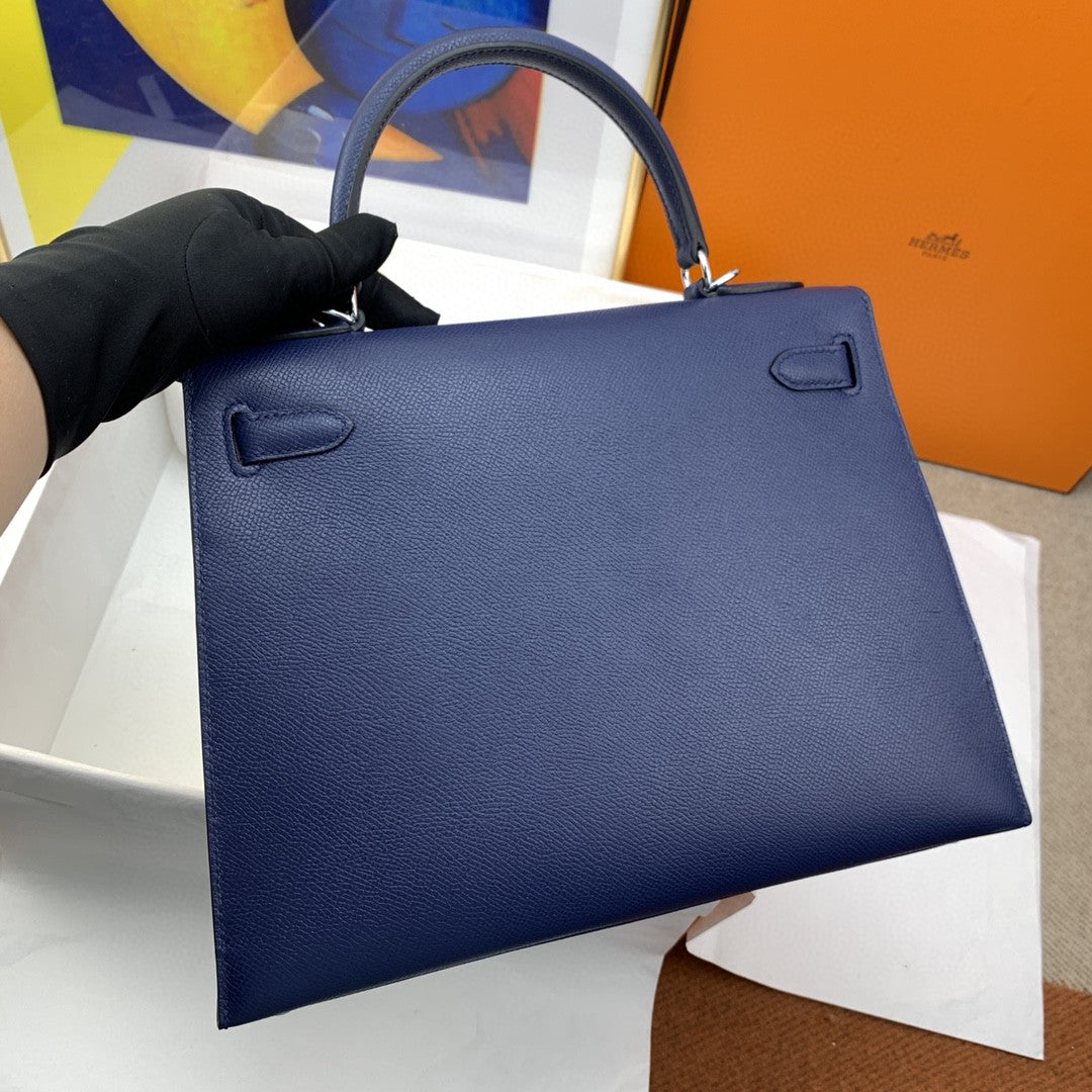 Hermes Kelly 28 Togo Silver Hardware Blue
