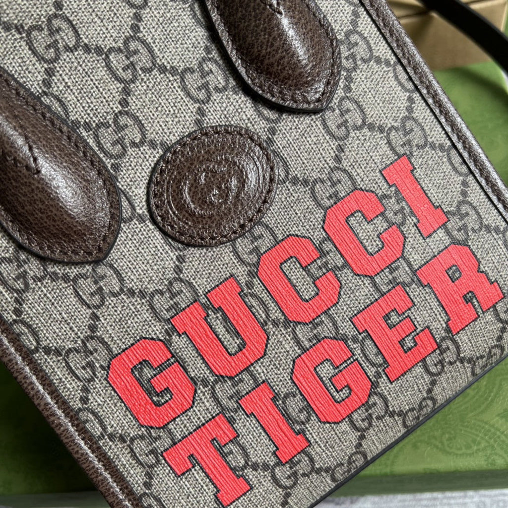 Gucci Tiger GG Mini Tote Bag 20cm Beige