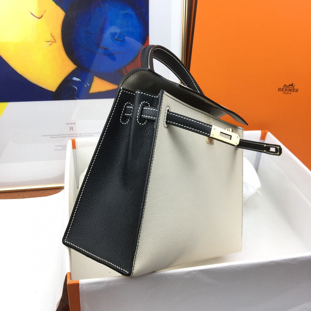 Hermes Kelly 25 Togo Gold Hardware White