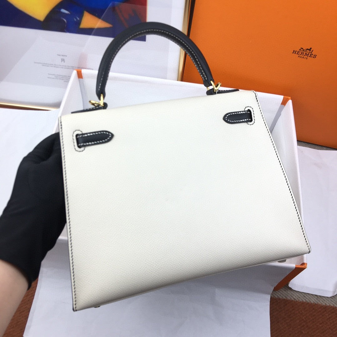 Hermes Kelly 25 Togo Gold Hardware White