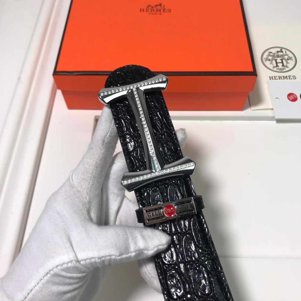 Hermes Mors H Belt Buckle & Leather Strap Black