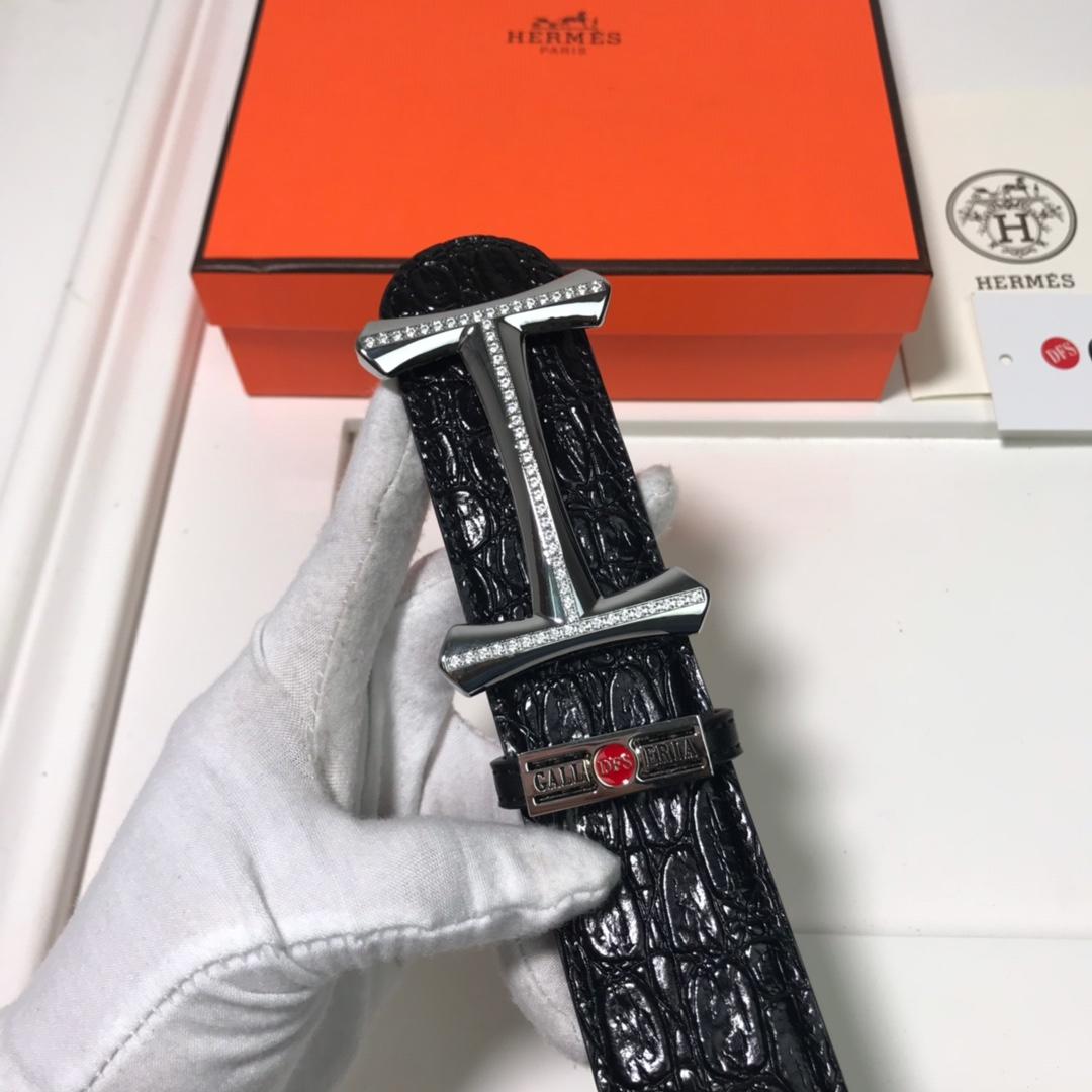 Hermes Mors H Belt Buckle & Leather Strap Black