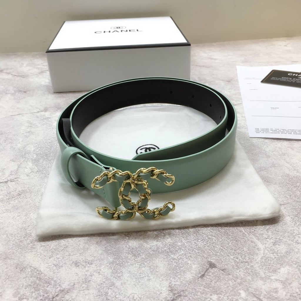 Chanel Belt With Double C Buckle Jade Green