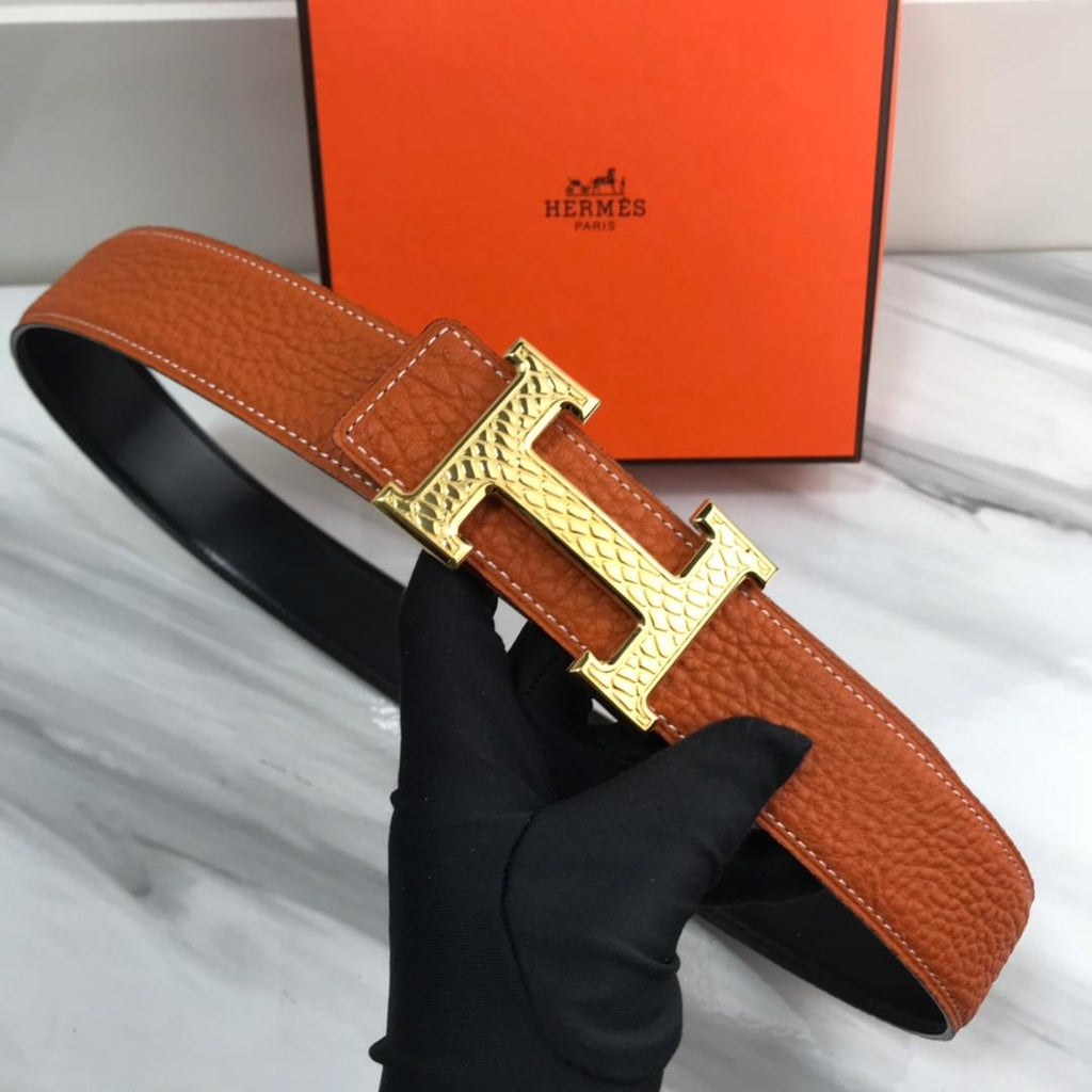 Hermes Quizz Touareg Belt Buckle & Reversible Leather Orange