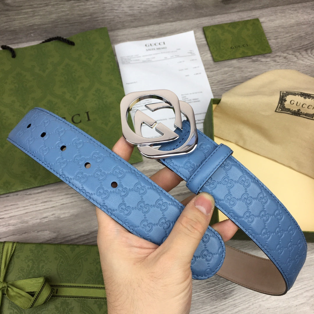 Gucci Belt With Double G Buckle Blue