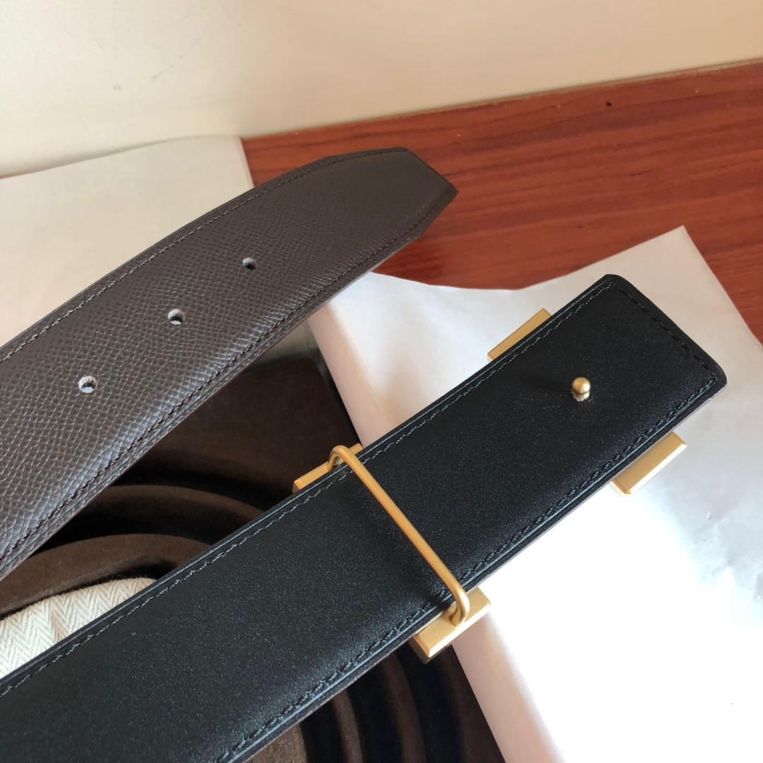 Hermes Mini Constance Guillochee Belt Buckle & Reversible Leather Strap Black