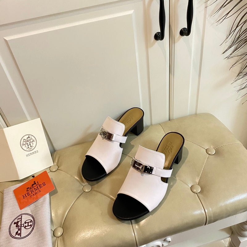 Hermes Blossom Mule White