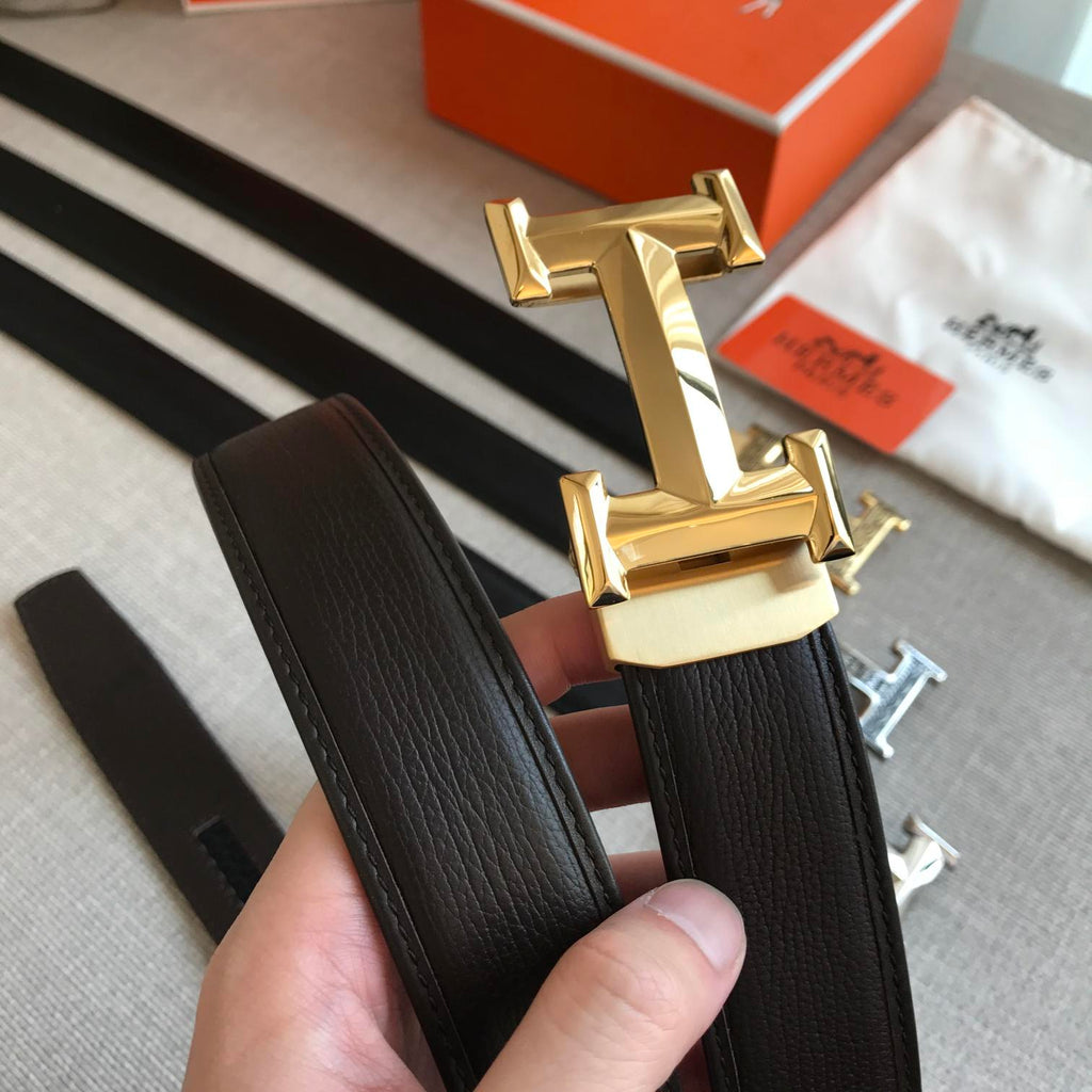 Hermes H Belt Buckle & Leather Strap Black