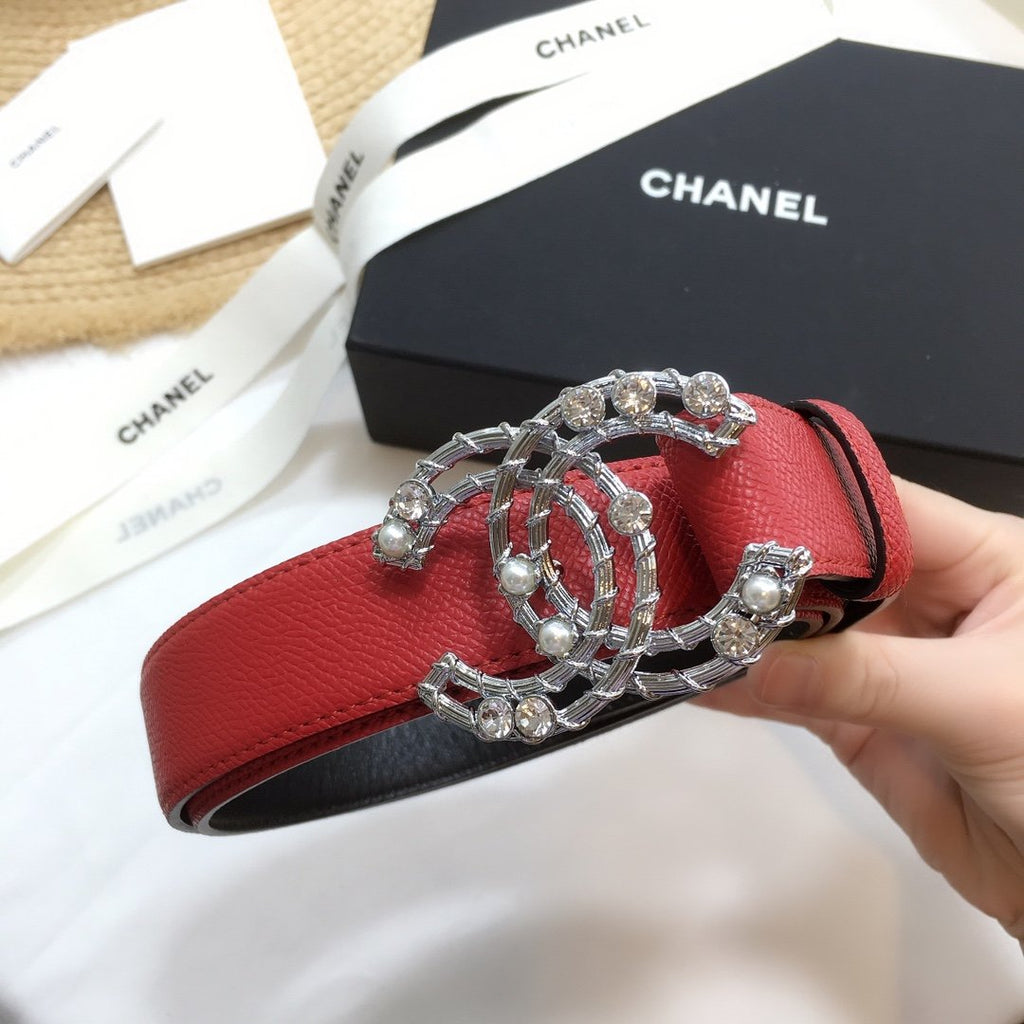 Chanel Belt With Double C Buckle Red