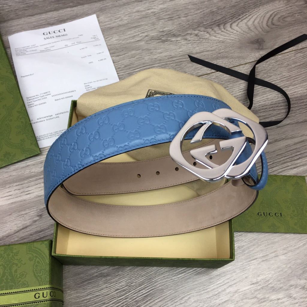 Gucci Belt With Double G Buckle Blue