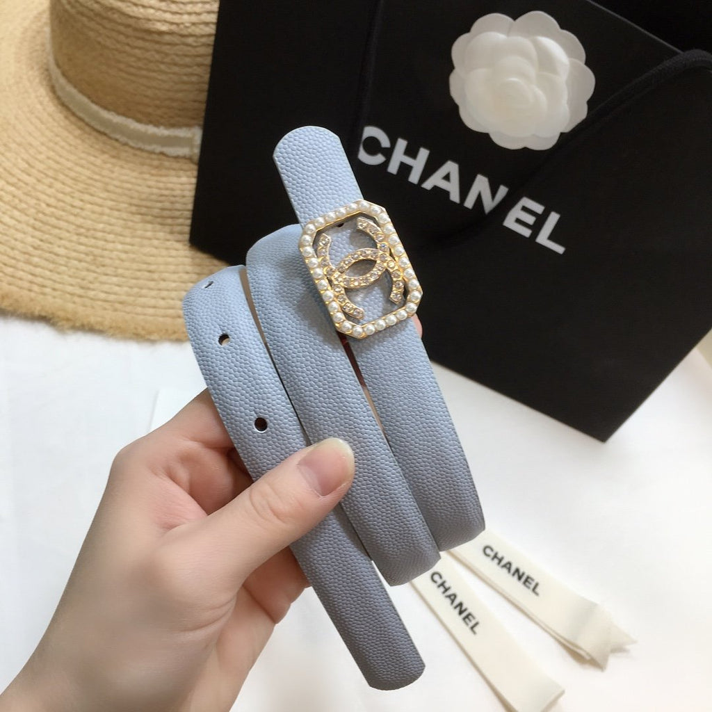 Chanel Belt With Double C Buckle Light Blue