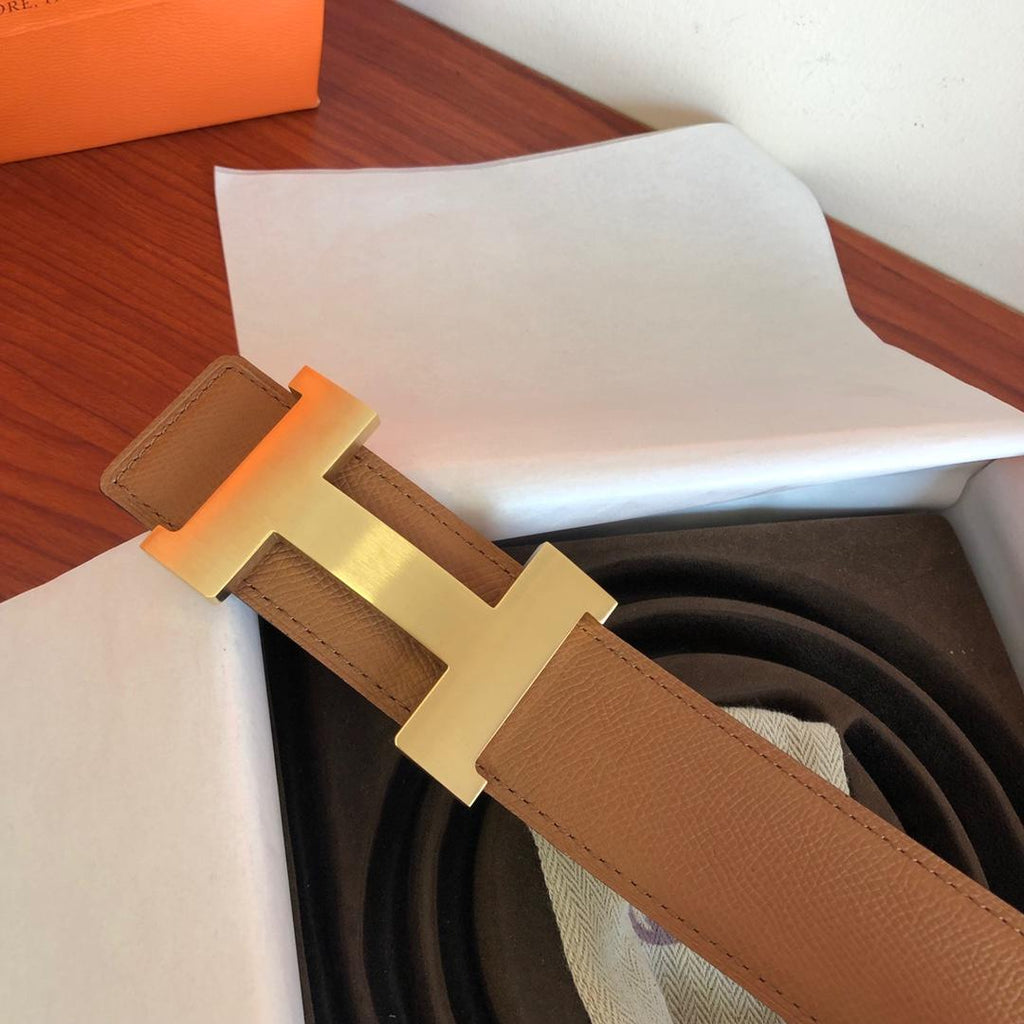 Hermes Mini Constance Guillochee Belt Buckle Reversible Leather Strap Brown