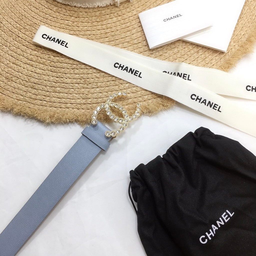 Chanel Belt With Beaded Buckle Light Blue