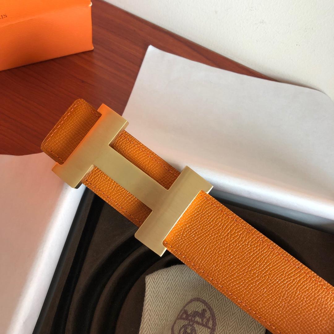 Hermes Mini Constance Guillochee Belt Buckle & Reversible Leather Strap Orange