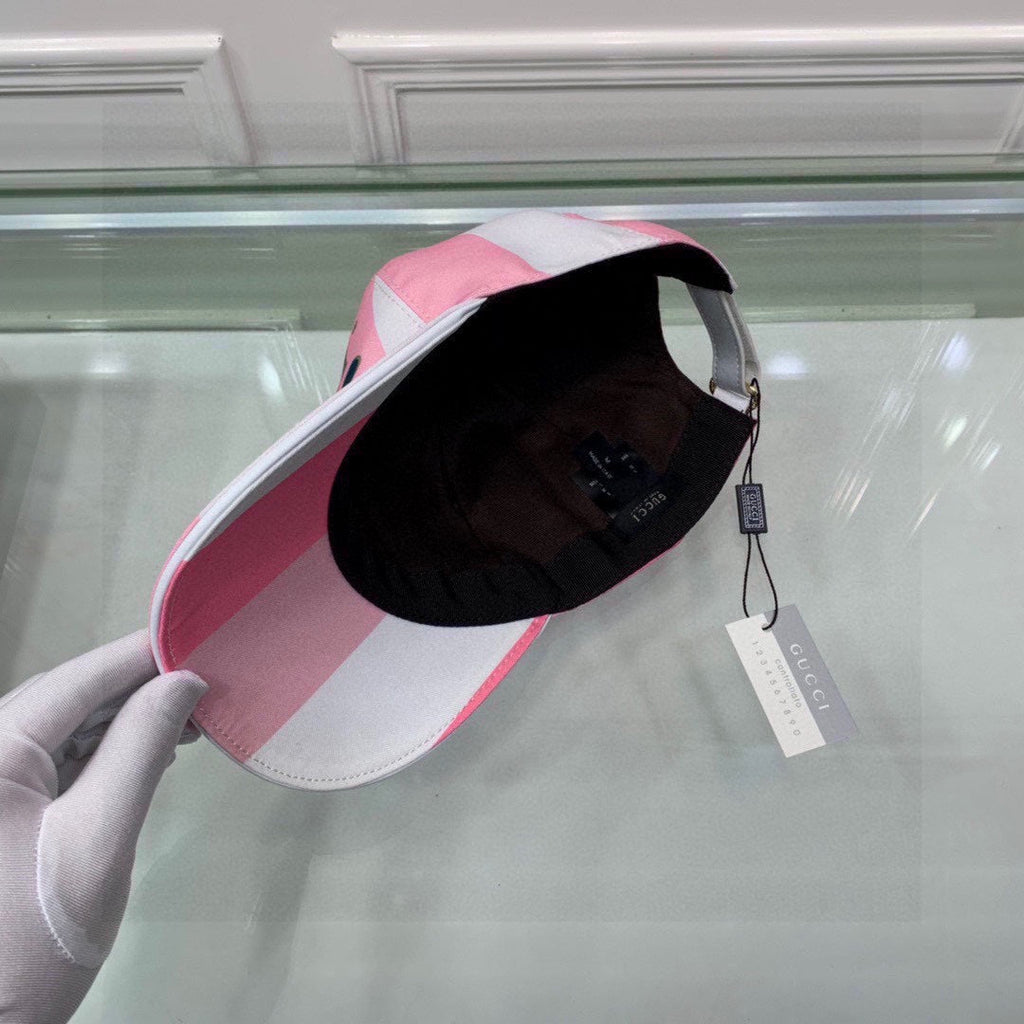 Gucci Canvas Baseball Cap with Web White And Pink