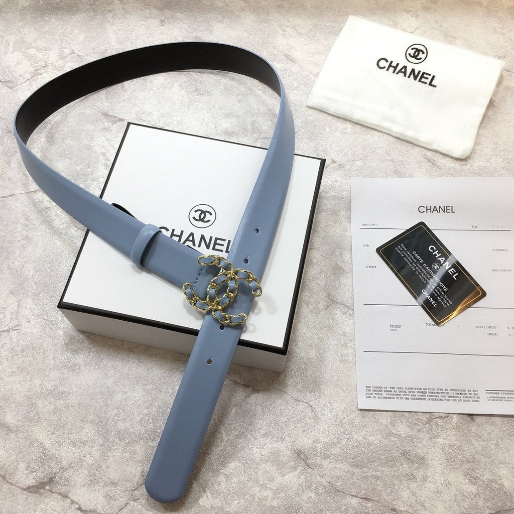 Chanel Belt With Double C Buckle Blue