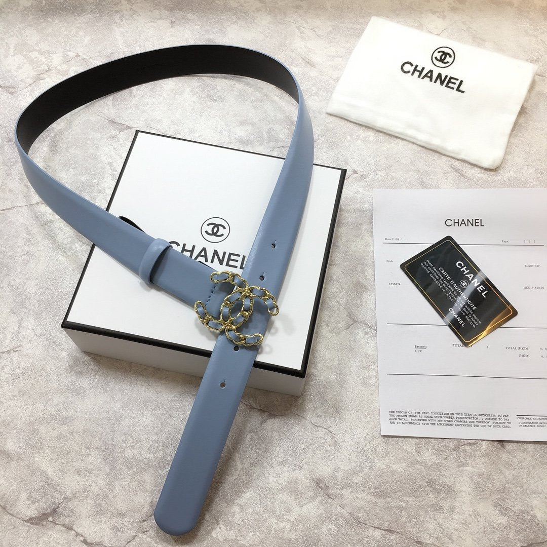 Chanel Belt With Double C Buckle Blue