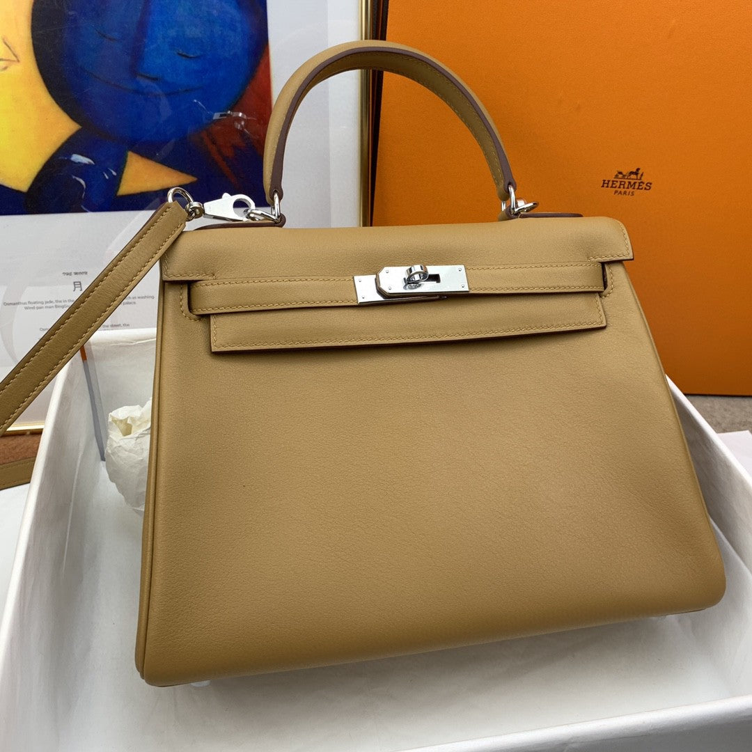Hermes Kelly 28 Togo Silver Hardware Brown